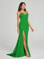 Sheath/Column V-neck Sweep Train Sleeveless Stretch Crepe Bridesmaid Dress