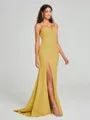 Sheath/Column V-neck Sweep Train Sleeveless Stretch Crepe Bridesmaid Dress