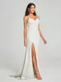 Sheath/Column V-neck Sweep Train Sleeveless Stretch Crepe Bridesmaid Dress