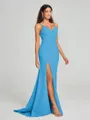 Sheath/Column V-neck Sweep Train Sleeveless Stretch Crepe Bridesmaid Dress