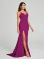 Sheath/Column V-neck Sweep Train Sleeveless Stretch Crepe Bridesmaid Dress