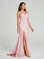 Sheath/Column V-neck Sweep Train Sleeveless Stretch Crepe Bridesmaid Dress
