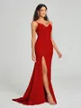 Sheath/Column V-neck Sweep Train Sleeveless Stretch Crepe Bridesmaid Dress