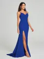 Sheath/Column V-neck Sweep Train Sleeveless Stretch Crepe Bridesmaid Dress
