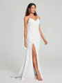 Sheath/Column V-neck Sweep Train Sleeveless Stretch Crepe Bridesmaid Dress