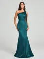 Sheath/Column One-Shoulder Floor-Length Sleeveless Silk Like Satin Bridesmaid Dress