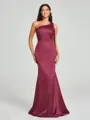 Sheath/Column One-Shoulder Floor-Length Sleeveless Silk Like Satin Bridesmaid Dress