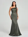 Sheath/Column One-Shoulder Floor-Length Sleeveless Silk Like Satin Bridesmaid Dress
