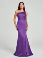 Sheath/Column One-Shoulder Floor-Length Sleeveless Silk Like Satin Bridesmaid Dress