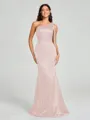 Sheath/Column One-Shoulder Floor-Length Sleeveless Silk Like Satin Bridesmaid Dress