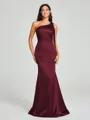 Sheath/Column One-Shoulder Floor-Length Sleeveless Silk Like Satin Bridesmaid Dress
