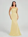 Sheath/Column One-Shoulder Floor-Length Sleeveless Silk Like Satin Bridesmaid Dress