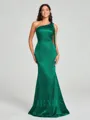Sheath/Column One-Shoulder Floor-Length Sleeveless Silk Like Satin Bridesmaid Dress
