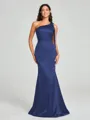 Sheath/Column One-Shoulder Floor-Length Sleeveless Silk Like Satin Bridesmaid Dress