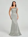 Sheath/Column One-Shoulder Floor-Length Sleeveless Silk Like Satin Bridesmaid Dress