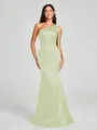 Sheath/Column One-Shoulder Floor-Length Sleeveless Silk Like Satin Bridesmaid Dress