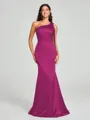 Sheath/Column One-Shoulder Floor-Length Sleeveless Silk Like Satin Bridesmaid Dress