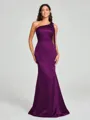 Sheath/Column One-Shoulder Floor-Length Sleeveless Silk Like Satin Bridesmaid Dress