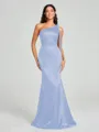 Sheath/Column One-Shoulder Floor-Length Sleeveless Silk Like Satin Bridesmaid Dress