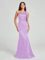 Sheath/Column One-Shoulder Floor-Length Sleeveless Silk Like Satin Bridesmaid Dress