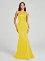 Sheath/Column One-Shoulder Floor-Length Sleeveless Silk Like Satin Bridesmaid Dress