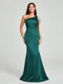 Sheath/Column One-Shoulder Floor-Length Sleeveless Silk Like Satin Bridesmaid Dress