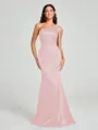 Sheath/Column One-Shoulder Floor-Length Sleeveless Silk Like Satin Bridesmaid Dress