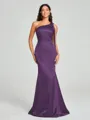 Sheath/Column One-Shoulder Floor-Length Sleeveless Silk Like Satin Bridesmaid Dress