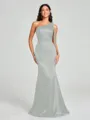 Sheath/Column One-Shoulder Floor-Length Sleeveless Silk Like Satin Bridesmaid Dress