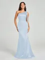Sheath/Column One-Shoulder Floor-Length Sleeveless Silk Like Satin Bridesmaid Dress