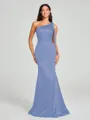 Sheath/Column One-Shoulder Floor-Length Sleeveless Silk Like Satin Bridesmaid Dress