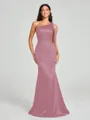 Sheath/Column One-Shoulder Floor-Length Sleeveless Silk Like Satin Bridesmaid Dress