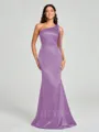 Sheath/Column One-Shoulder Floor-Length Sleeveless Silk Like Satin Bridesmaid Dress