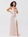 Sheath/Column Silk like Satin Ruched V-neck Sleeveless Sweep/Brush Train Bridesmaid Dresses