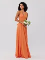 A-Line/Princess Jersey Ruched V-neck Sleeveless Floor-Length Bridesmaid Dresses