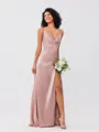 A-Line/Princess Silk like Satin Ruched V-neck Sleeveless Floor-Length Bridesmaid Dresses