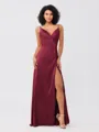 A-Line/Princess Silk like Satin Ruched V-neck Sleeveless Floor-Length Bridesmaid Dresses