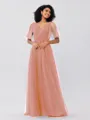 A-Line/Princess Tulle Ruffles V-neck Short Sleeves Floor-Length Bridesmaid Dresses