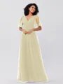 A-Line/Princess Tulle Ruffles V-neck Short Sleeves Floor-Length Bridesmaid Dresses