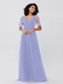 A-Line/Princess Tulle Ruffles V-neck Short Sleeves Floor-Length Bridesmaid Dresses