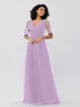 A-Line/Princess Tulle Ruffles V-neck Short Sleeves Floor-Length Bridesmaid Dresses