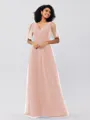 A-Line/Princess Tulle Ruffles V-neck Short Sleeves Floor-Length Bridesmaid Dresses