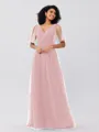 A-Line/Princess Tulle Ruffles V-neck Short Sleeves Floor-Length Bridesmaid Dresses
