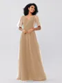 A-Line/Princess Tulle Ruffles V-neck Short Sleeves Floor-Length Bridesmaid Dresses