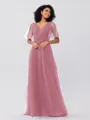 A-Line/Princess Tulle Ruffles V-neck Short Sleeves Floor-Length Bridesmaid Dresses