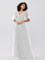 A-Line/Princess Tulle Ruffles V-neck Short Sleeves Floor-Length Bridesmaid Dresses