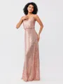 A-Line/Princess Sequins Ruched Straps Sleeveless Floor-Length Bridesmaid Dresses