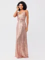 A-Line/Princess Sequins Ruched Straps Sleeveless Floor-Length Bridesmaid Dresses