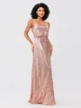 A-Line/Princess Sequins Ruched Straps Sleeveless Floor-Length Bridesmaid Dresses