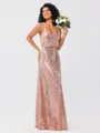 A-Line/Princess Sequins Ruched Straps Sleeveless Floor-Length Bridesmaid Dresses